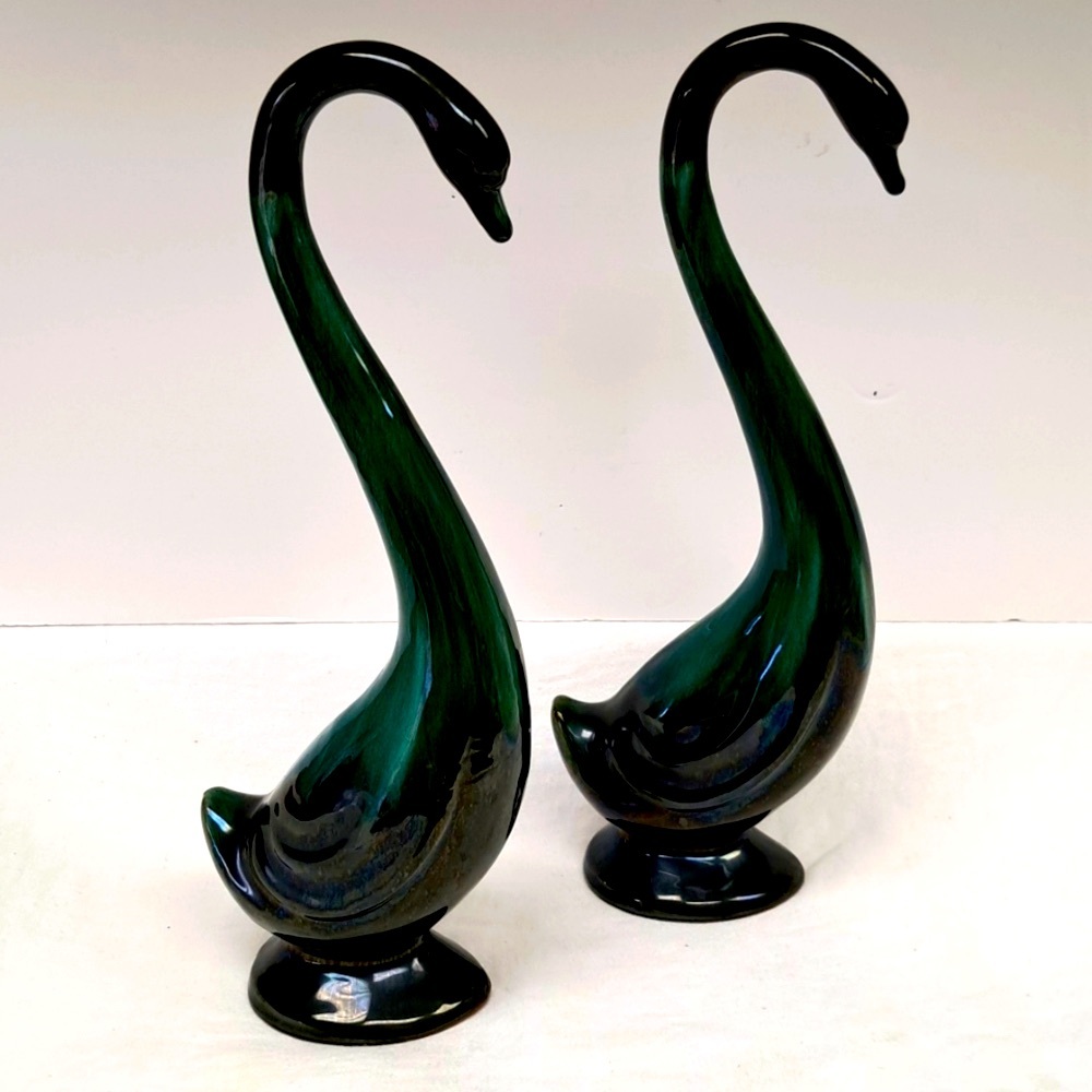 Vintage redware pair of  long neck swans made in Japan